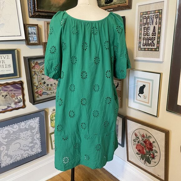 Free Assembly Womens Green Eyelet Dress XXL 100% Cotton Short Sleeve Square Neck - Picture 4 of 7